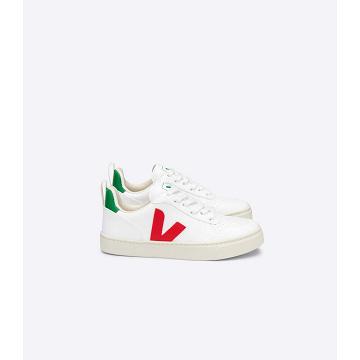 Kids' Veja V-10 LACES CWL Sneakers White/Green/Red | SG 865YXF